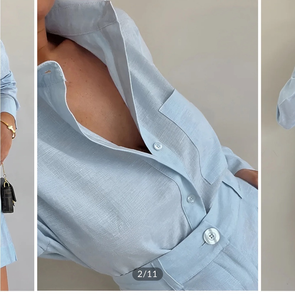 Commense Long Sleeve Loose Shorts Set Blue - Picture 2 of 7